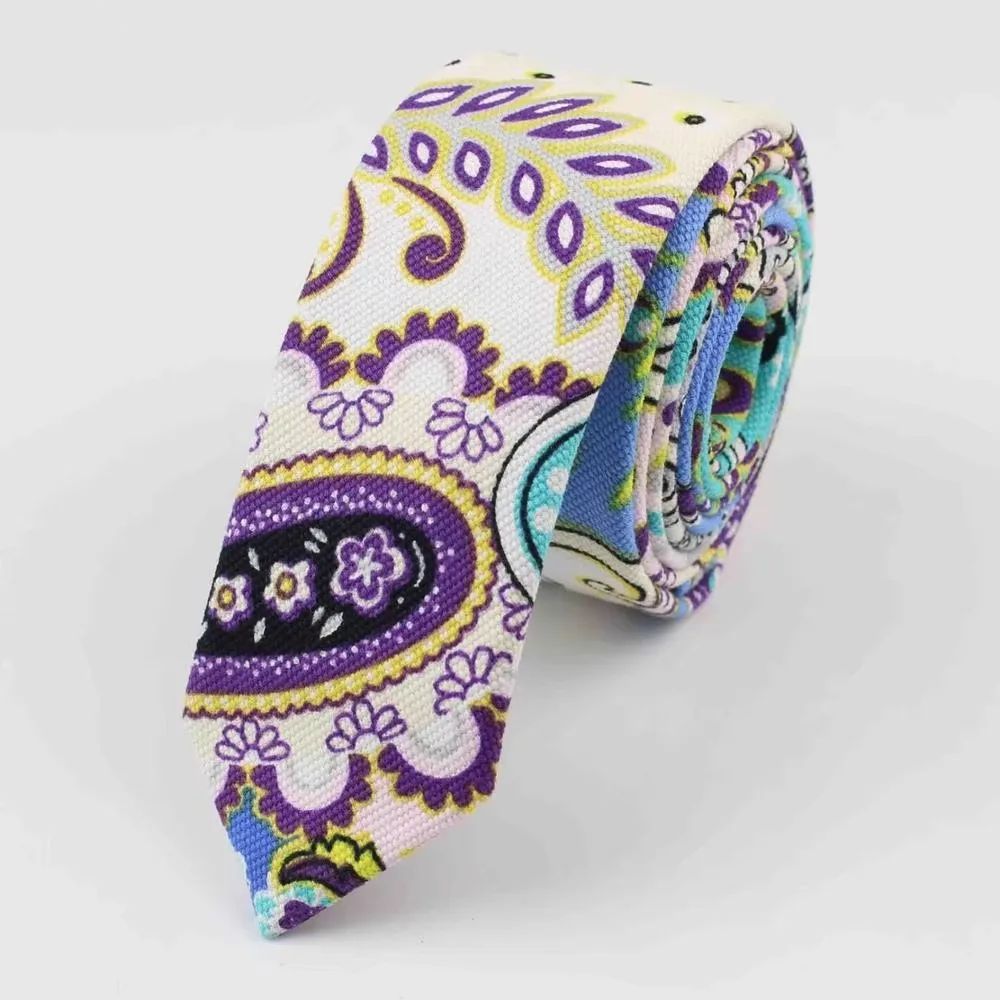Men's Slim Cotton Linen 5cm Necktie Casual Tropical Skinny Designer Animal Narrow Vintage Floral Ties Wedding Accessories Gift