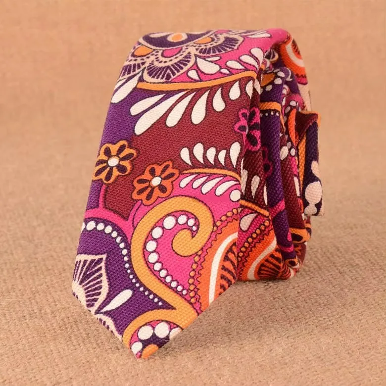 Men's Slim Cotton Linen 5cm Necktie Casual Tropical Skinny Designer Animal Narrow Vintage Floral Ties Wedding Accessories Gift