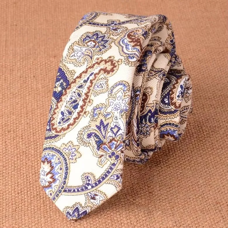 Men's Slim Cotton Linen 5cm Necktie Casual Tropical Skinny Designer Animal Narrow Vintage Floral Ties Wedding Accessories Gift