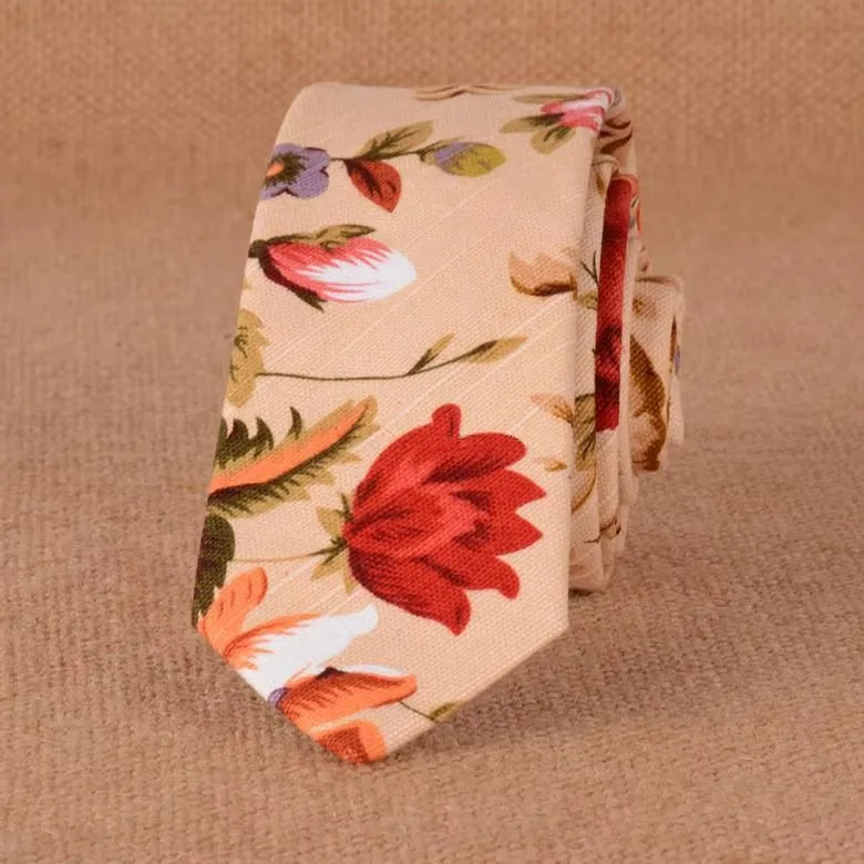 Men's Slim Cotton Linen 5cm Necktie Casual Tropical Skinny Designer Animal Narrow Vintage Floral Ties Wedding Accessories Gift