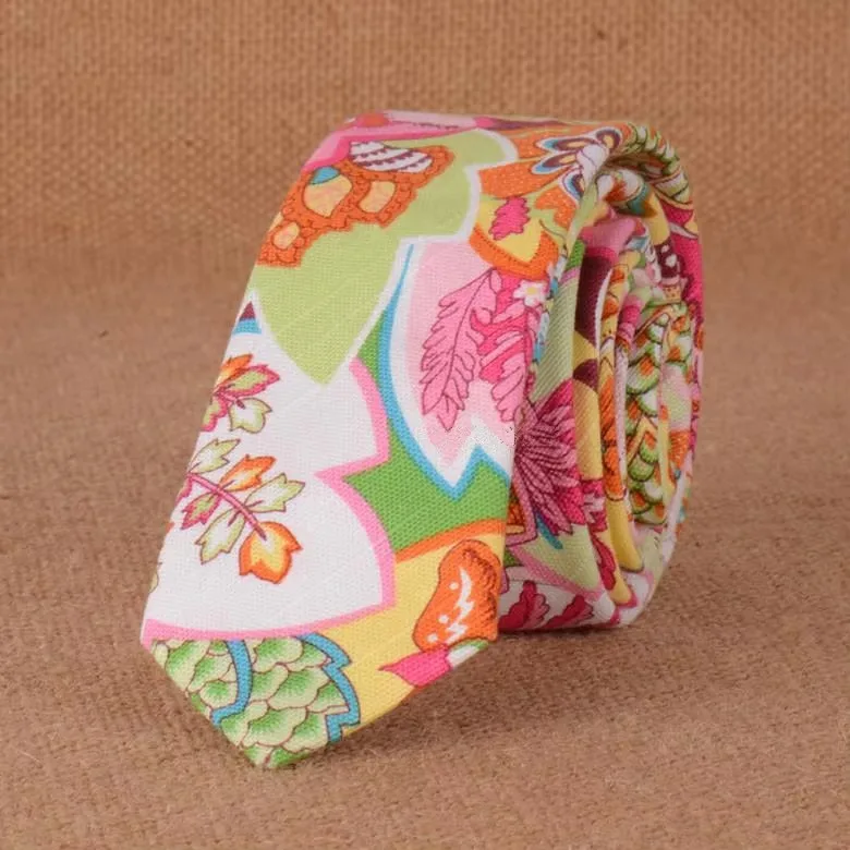 Men's Slim Cotton Linen 5cm Necktie Casual Tropical Skinny Designer Animal Narrow Vintage Floral Ties Wedding Accessories Gift