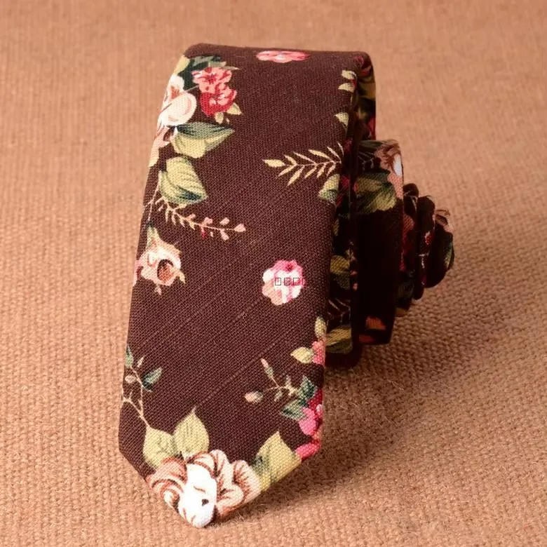 Men's Slim Cotton Linen 5cm Necktie Casual Tropical Skinny Designer Animal Narrow Vintage Floral Ties Wedding Accessories Gift