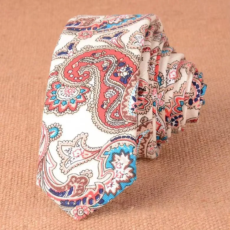 Men's Slim Cotton Linen 5cm Necktie Casual Tropical Skinny Designer Animal Narrow Vintage Floral Ties Wedding Accessories Gift