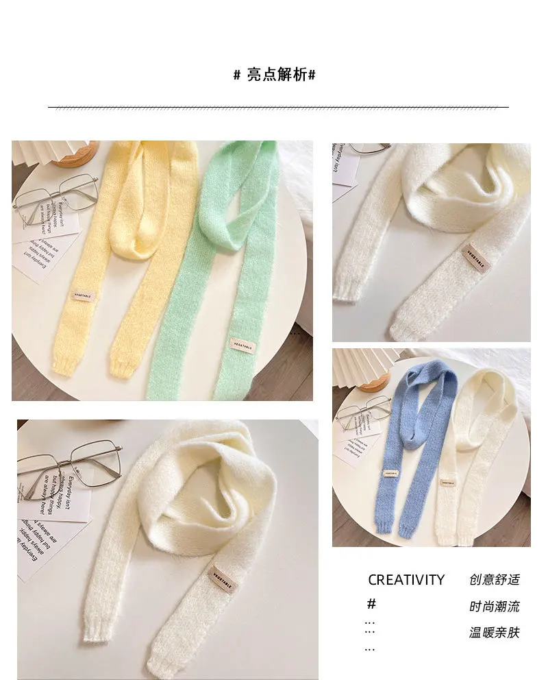 Knitted Scarves Korean Style Thin Scarf Fashionable Plush Long Solid Scarf Women's Imitation Mink Fur Y2K Girl Scarf for Warm