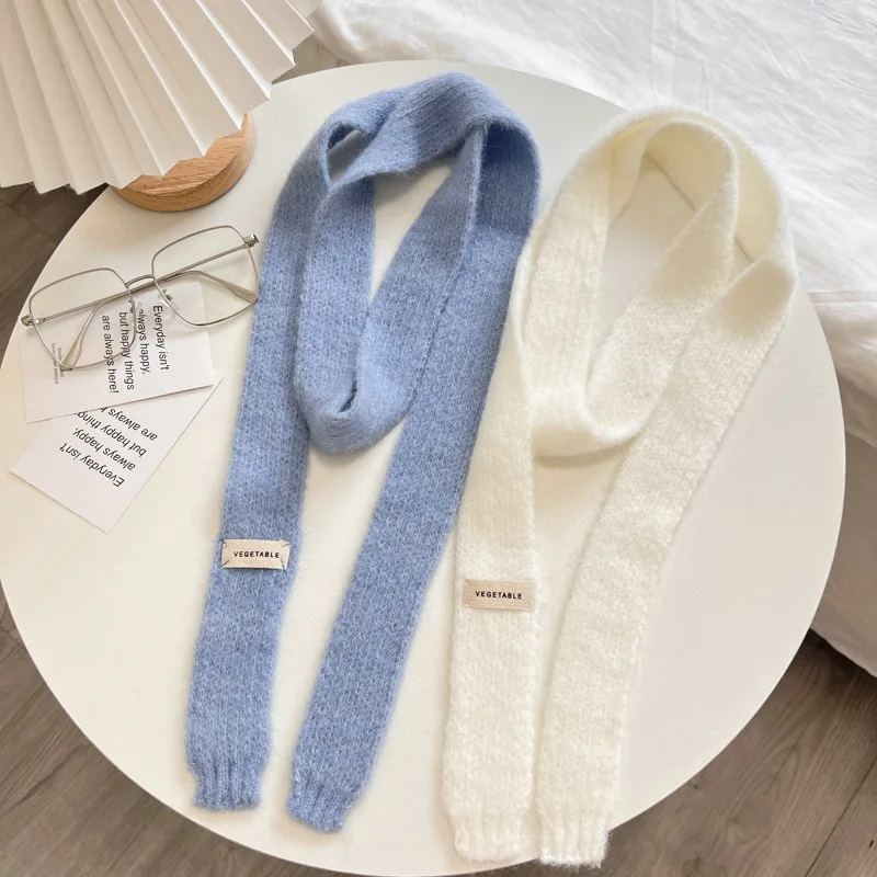 Knitted Scarves Korean Style Thin Scarf Fashionable Plush Long Solid Scarf Women's Imitation Mink Fur Y2K Girl Scarf for Warm