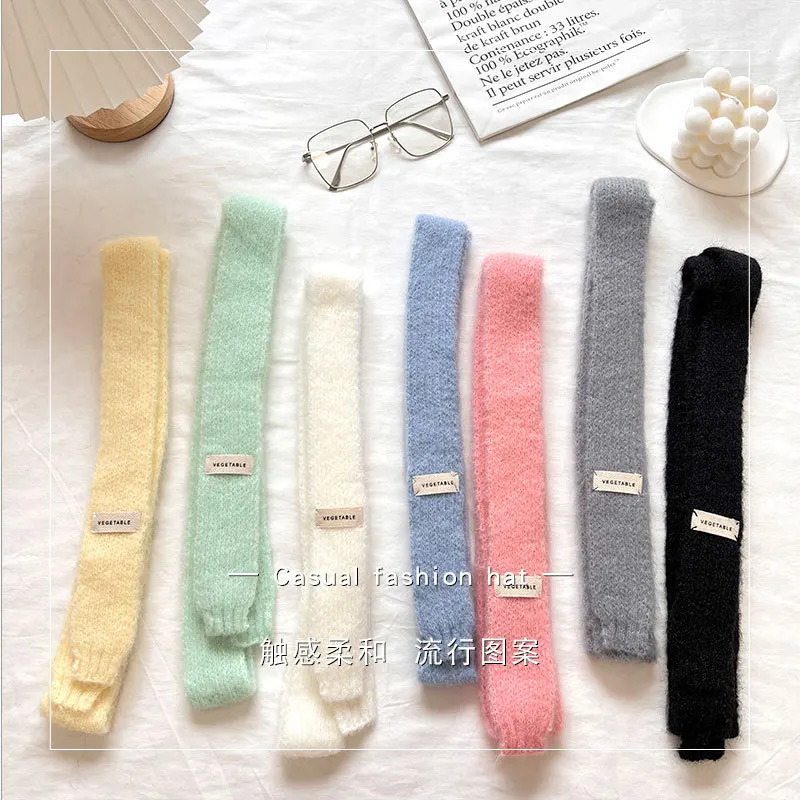 Knitted Scarves Korean Style Thin Scarf Fashionable Plush Long Solid Scarf Women's Imitation Mink Fur Y2K Girl Scarf for Warm