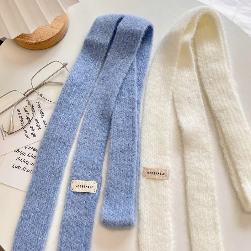 Knitted Scarves Korean Style Thin Scarf Fashionable Plush Long Solid Scarf Women's Imitation Mink Fur Y2K Girl Scarf for Warm