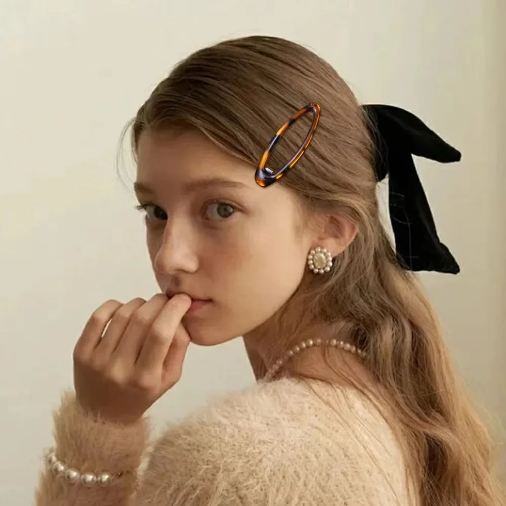 Vintage Leopard BB Hair Clip Y2K Korean Cute Charm Student Women Oval Print Glue Hair Accessories