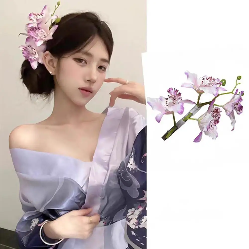 Bohemia Orchid Flower Fairy Hairpins Artificial Flowers Wedding Party Hair Clips Spring Summer Floral Barrette for Women Girls