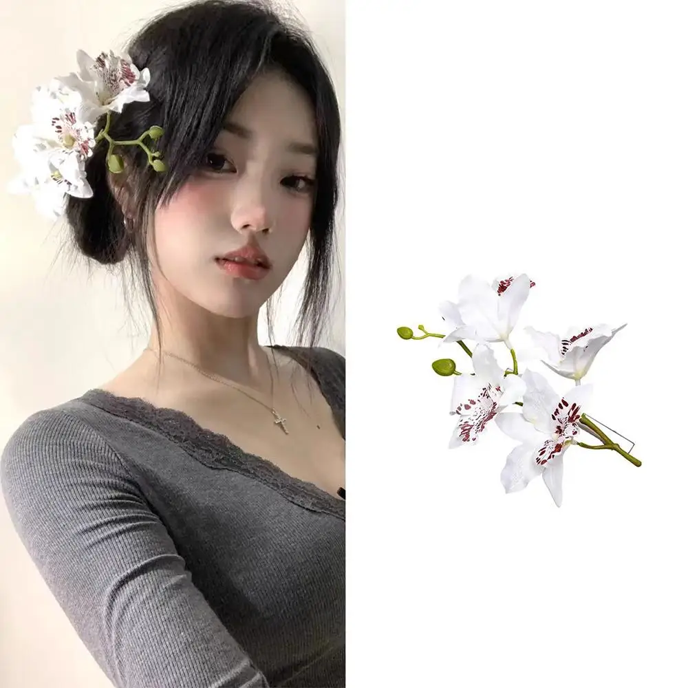 Bohemia Orchid Flower Fairy Hairpins Artificial Flowers Wedding Party Hair Clips Spring Summer Floral Barrette for Women Girls