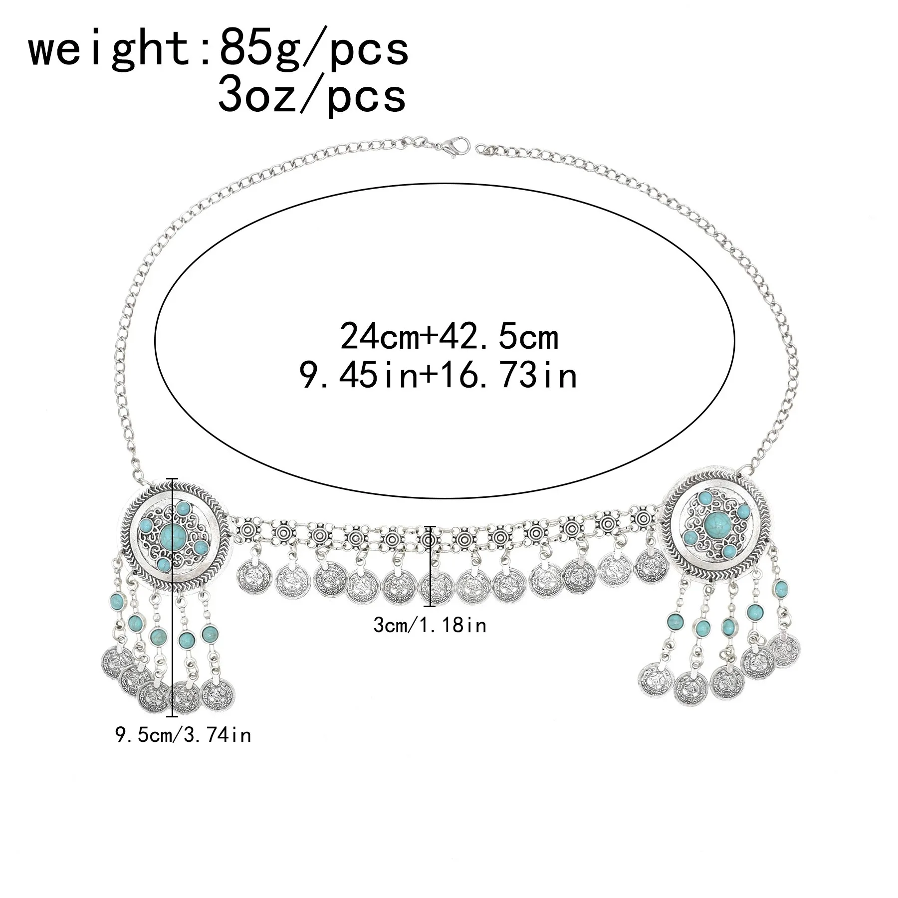 Afghan Vintage Alloy Coin Tassel Turquoise Head Chains for Women Bohemian Boho Tribal Gypsy Statement Hairband Ethnic Jewelry