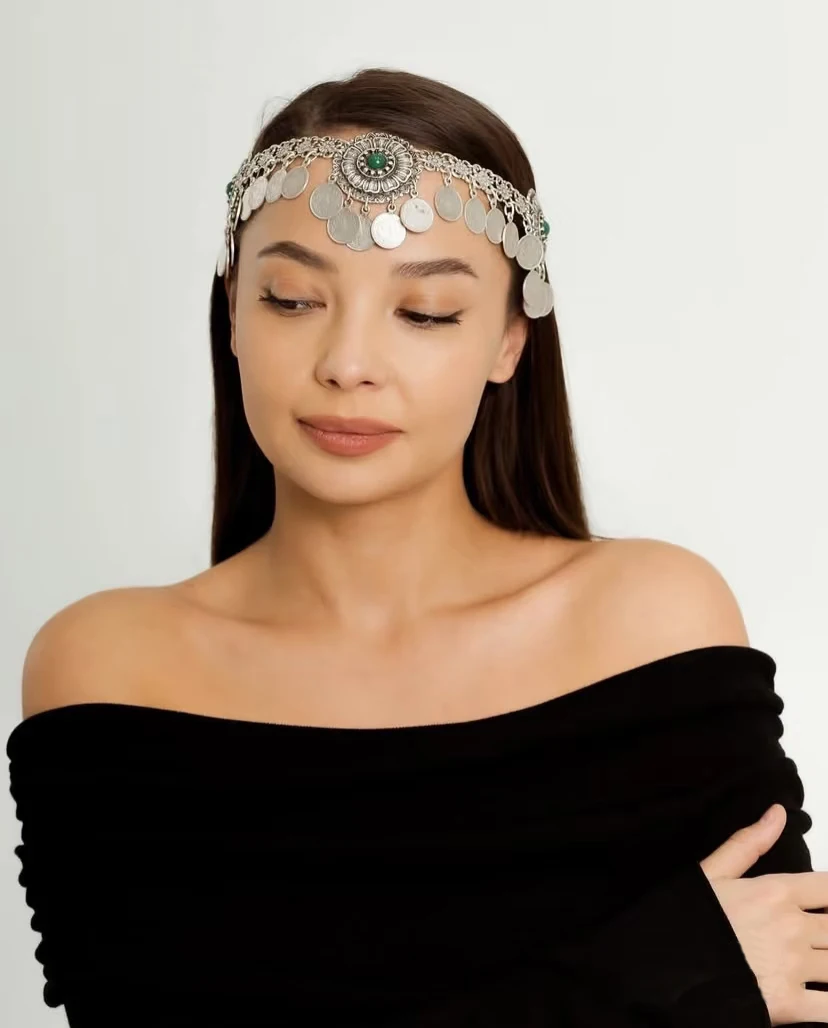 Afghan Vintage Alloy Coin Tassel Turquoise Head Chains for Women Bohemian Boho Tribal Gypsy Statement Hairband Ethnic Jewelry
