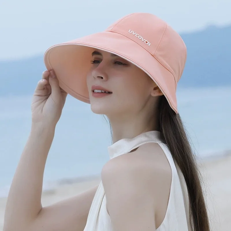 Foldable Sunhat Women Sunscreen UV Protection Cap Summer Outdoor Beach Fisherman Hat Adjustable Cotton Wide Brim Bucket Caps