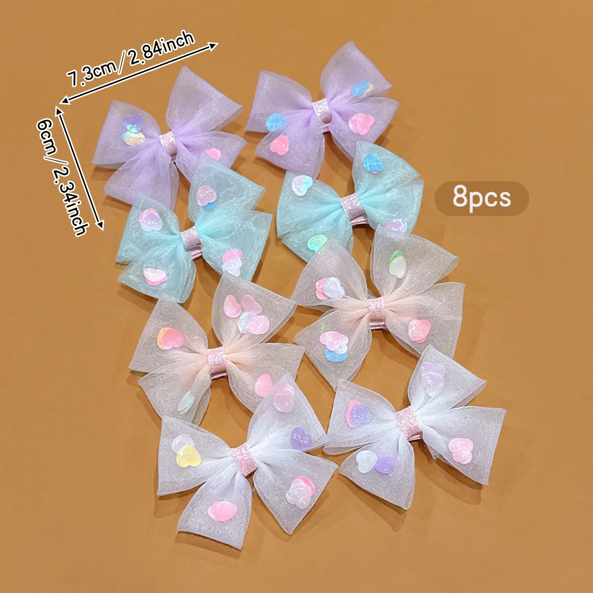 8 colorful heart-shaped bow hair clips, simple hair accessories suitable for daily use as headwear