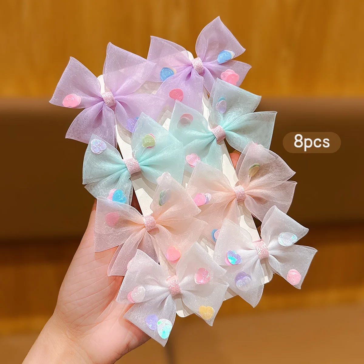 8 colorful heart-shaped bow hair clips, simple hair accessories suitable for daily use as headwear