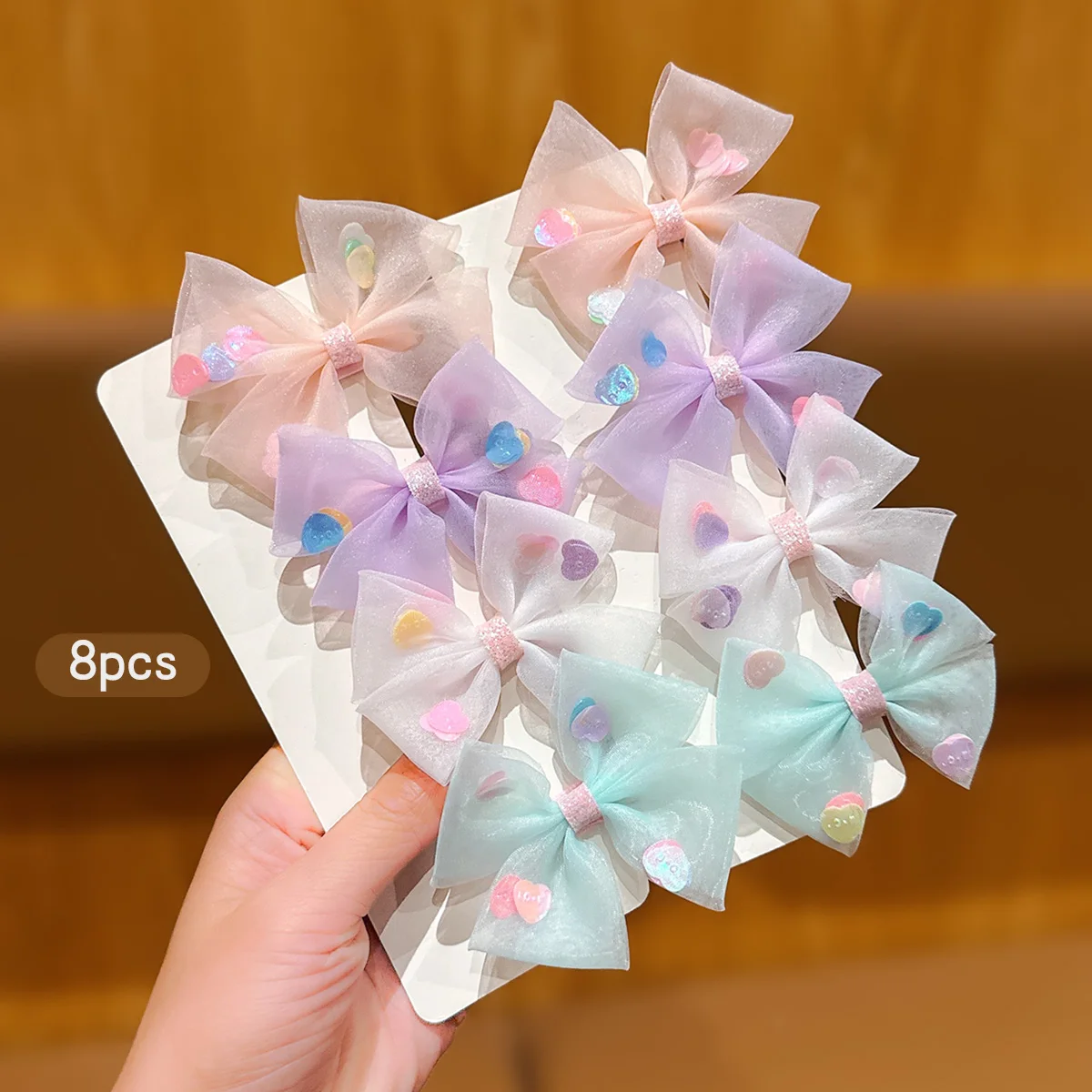 8 colorful heart-shaped bow hair clips, simple hair accessories suitable for daily use as headwear