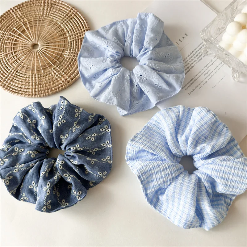 Brand Designs Japan Fashion Large Size Hair Scrunches Hollow Out Denim Scrunchies Big Hair Chouchou Ponytail Hairties
