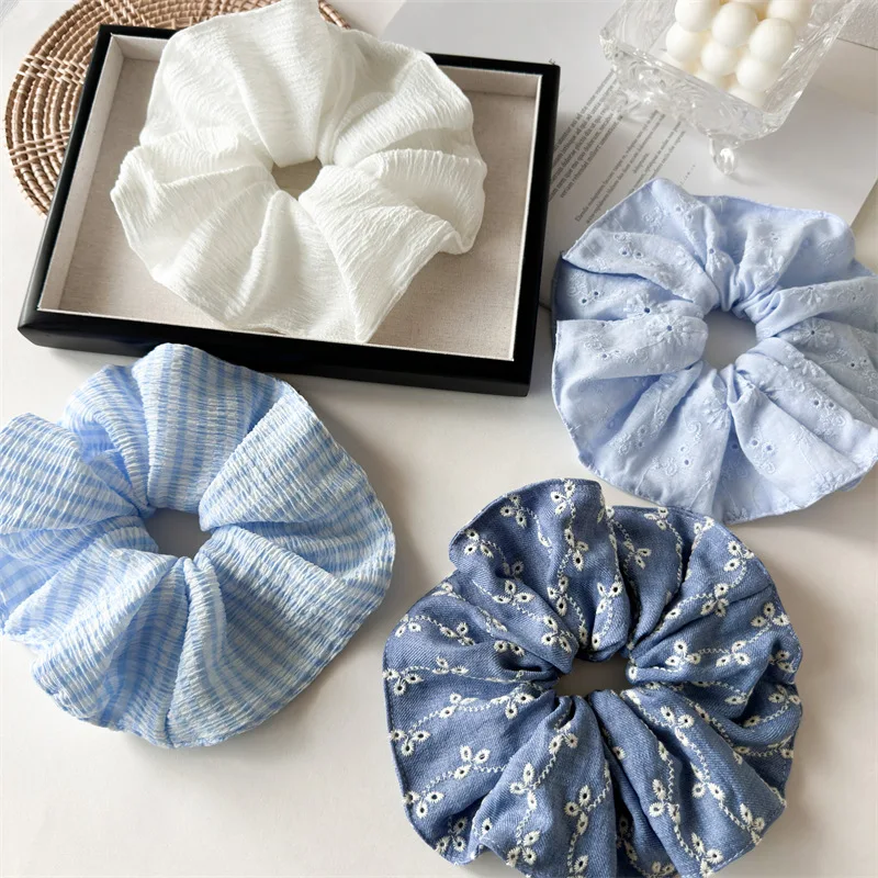 Brand Designs Japan Fashion Large Size Hair Scrunches Hollow Out Denim Scrunchies Big Hair Chouchou Ponytail Hairties