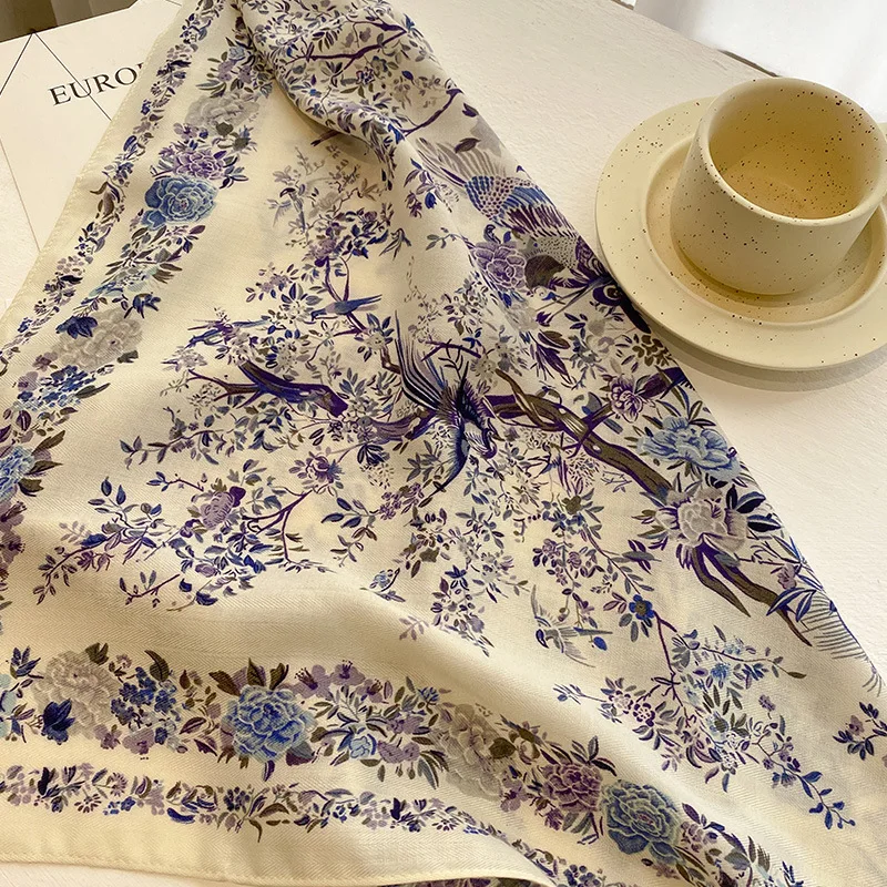 New Floral Print Cotton Bandanas 70cm Square Women's Headband Accessory Girls' Sun Protection Hairscarf Handkerchief Neckercrape