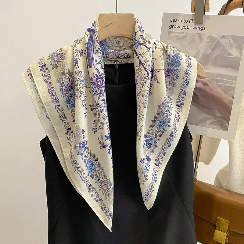 New Floral Print Cotton Bandanas 70cm Square Women's Headband Accessory Girls' Sun Protection Hairscarf Handkerchief Neckercrape