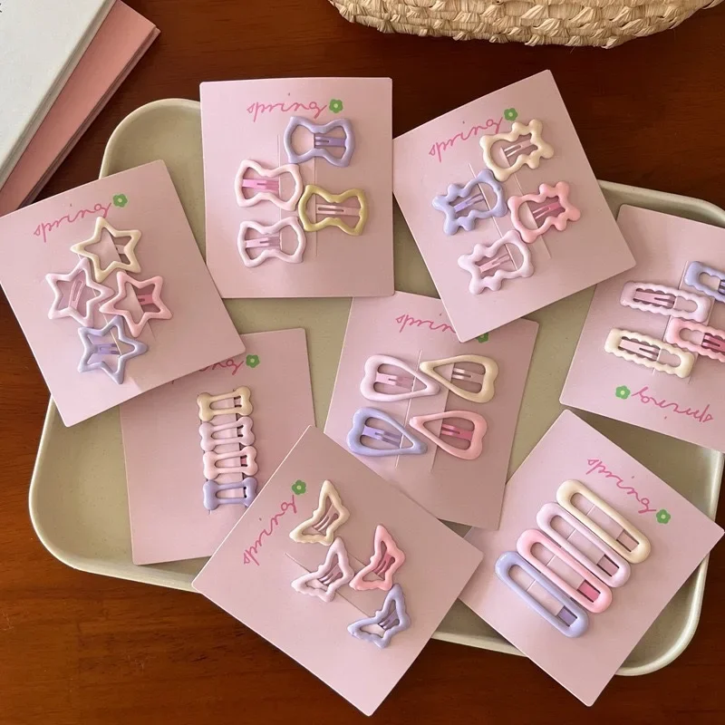 4pcs/set Cute Colorful Geometric Mini Hair Clips For Girls Sweet Hair Ornament Hairpins Barrettes Kids Lovely Hair Accessories