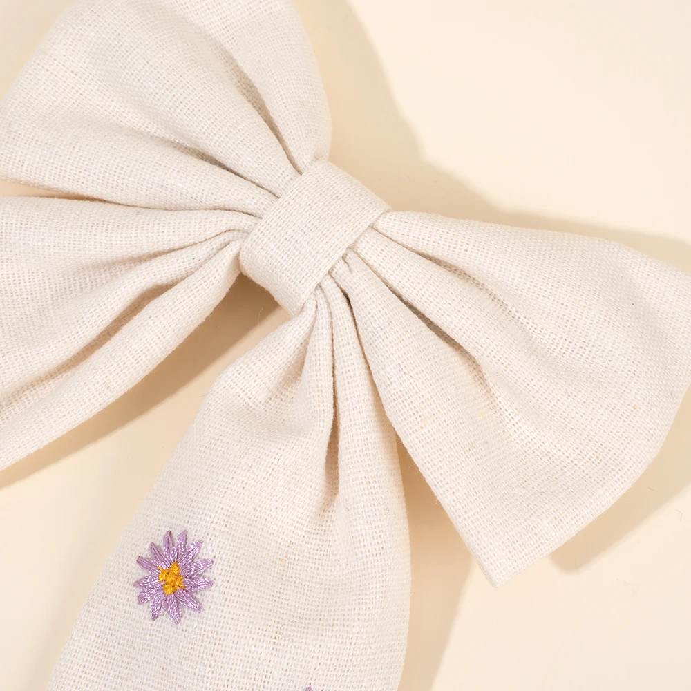 Premium Floral Embroidered Bow Hair Clip Popular Elegant Handmade Hairpin For Girls Women Children Daily Headdress Accessories