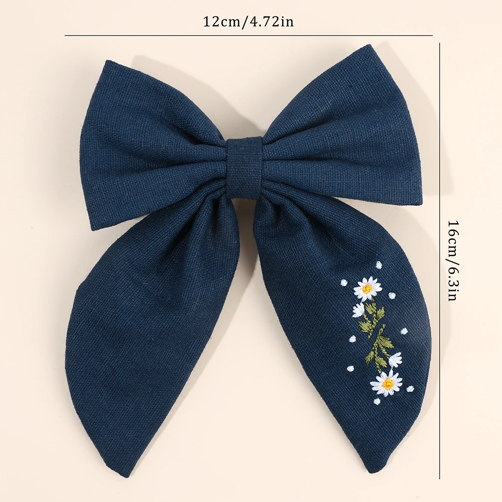 Premium Floral Embroidered Bow Hair Clip Popular Elegant Handmade Hairpin For Girls Women Children Daily Headdress Accessories
