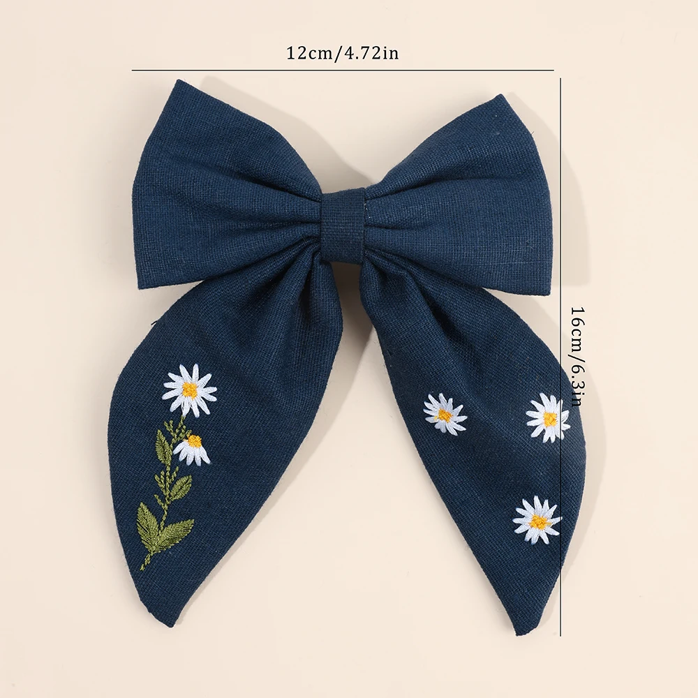 Premium Floral Embroidered Bow Hair Clip Popular Elegant Handmade Hairpin For Girls Women Children Daily Headdress Accessories