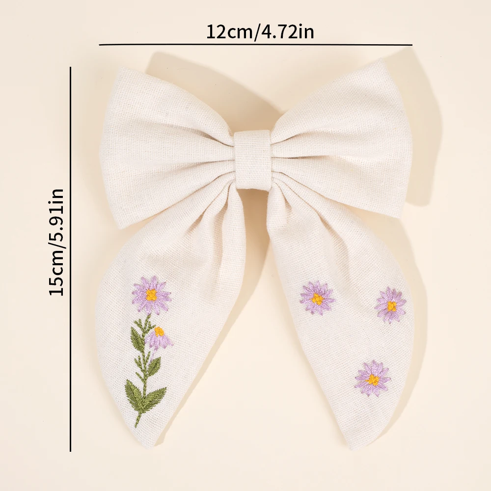 Premium Floral Embroidered Bow Hair Clip Popular Elegant Handmade Hairpin For Girls Women Children Daily Headdress Accessories