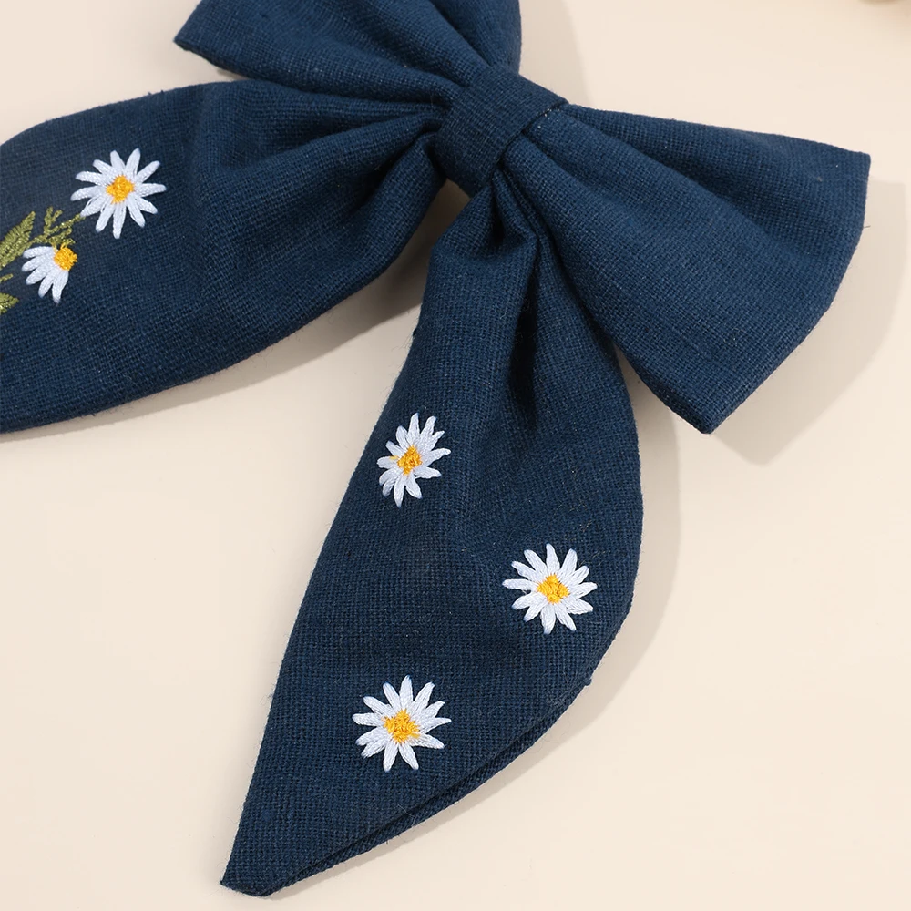 Premium Floral Embroidered Bow Hair Clip Popular Elegant Handmade Hairpin For Girls Women Children Daily Headdress Accessories