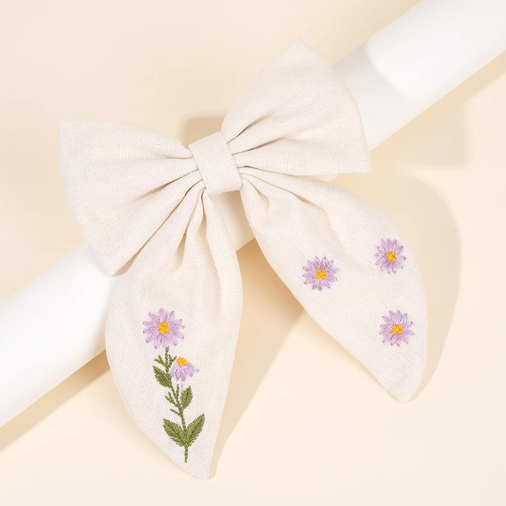 Premium Floral Embroidered Bow Hair Clip Popular Elegant Handmade Hairpin For Girls Women Children Daily Headdress Accessories