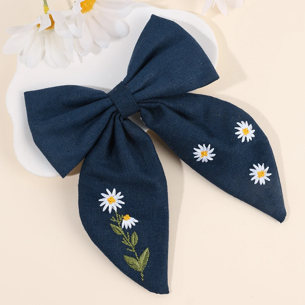 Premium Floral Embroidered Bow Hair Clip Popular Elegant Handmade Hairpin For Girls Women Children Daily Headdress Accessories