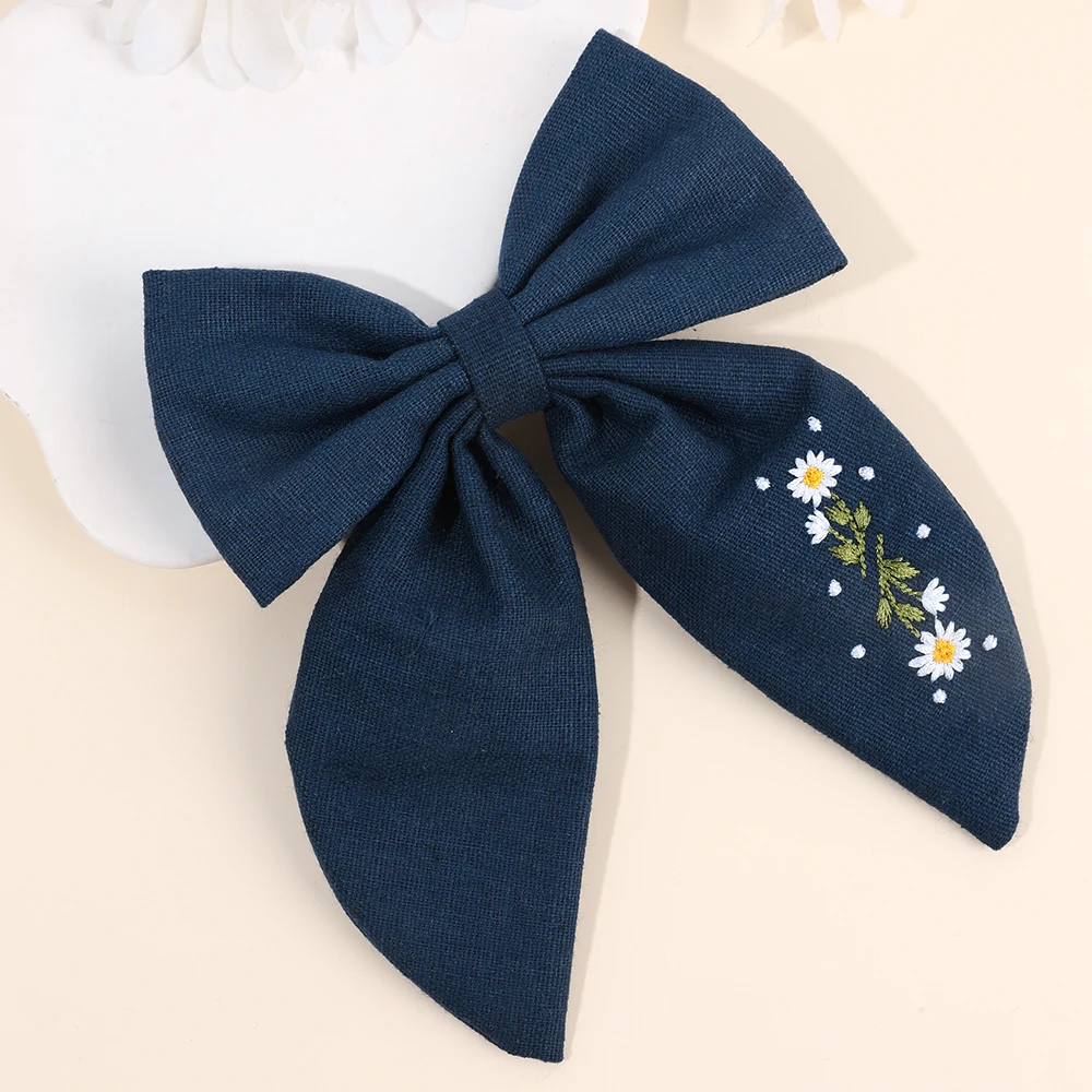Premium Floral Embroidered Bow Hair Clip Popular Elegant Handmade Hairpin For Girls Women Children Daily Headdress Accessories