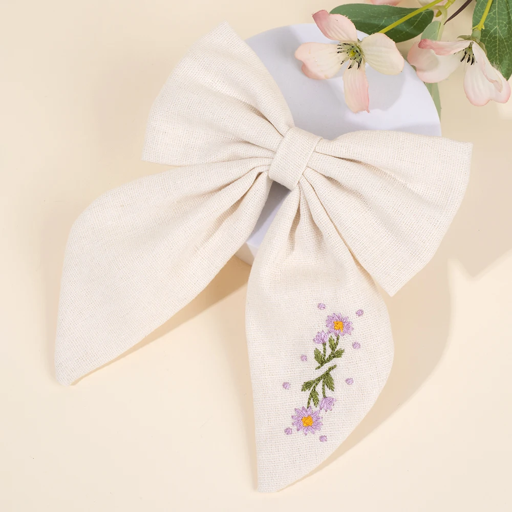 Premium Floral Embroidered Bow Hair Clip Popular Elegant Handmade Hairpin For Girls Women Children Daily Headdress Accessories