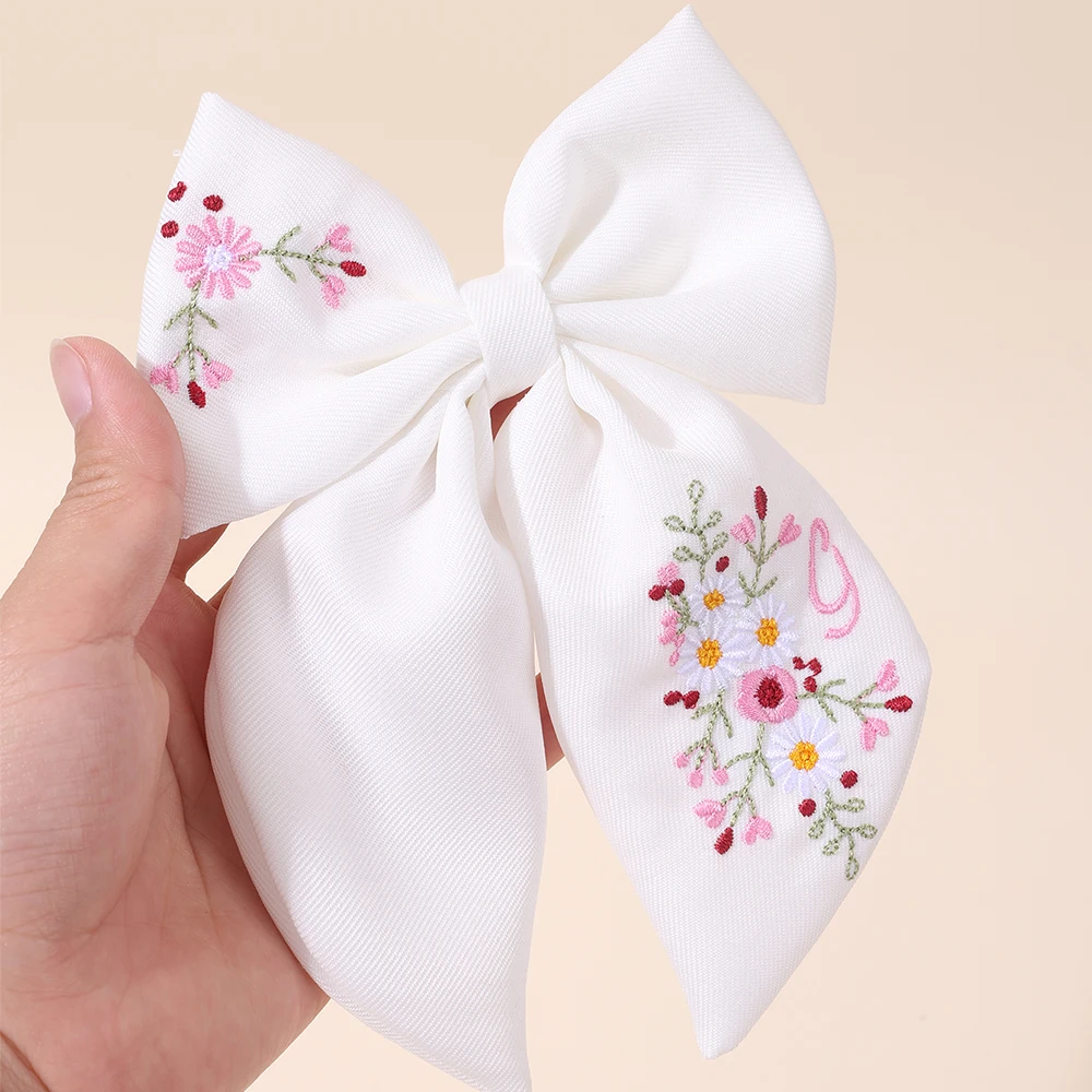 Premium Floral Embroidered Bow Hair Clip Popular Elegant Handmade Hairpin For Girls Women Children Daily Headdress Accessories