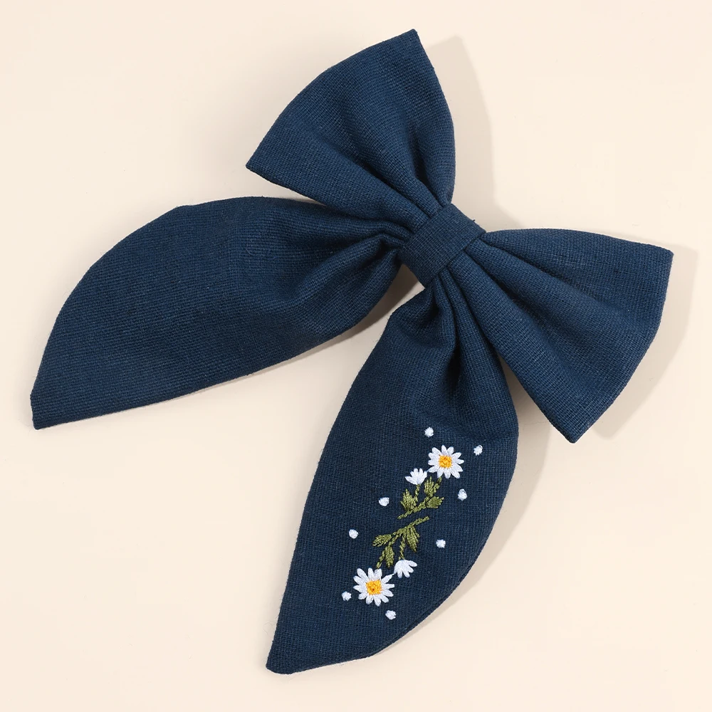 Premium Floral Embroidered Bow Hair Clip Popular Elegant Handmade Hairpin For Girls Women Children Daily Headdress Accessories