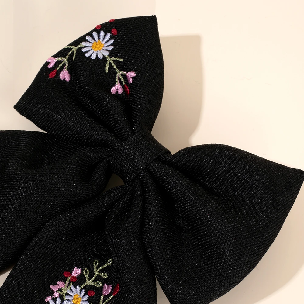 Premium Floral Embroidered Bow Hair Clip Popular Elegant Handmade Hairpin For Girls Women Children Daily Headdress Accessories