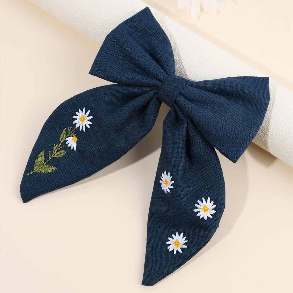 Premium Floral Embroidered Bow Hair Clip Popular Elegant Handmade Hairpin For Girls Women Children Daily Headdress Accessories