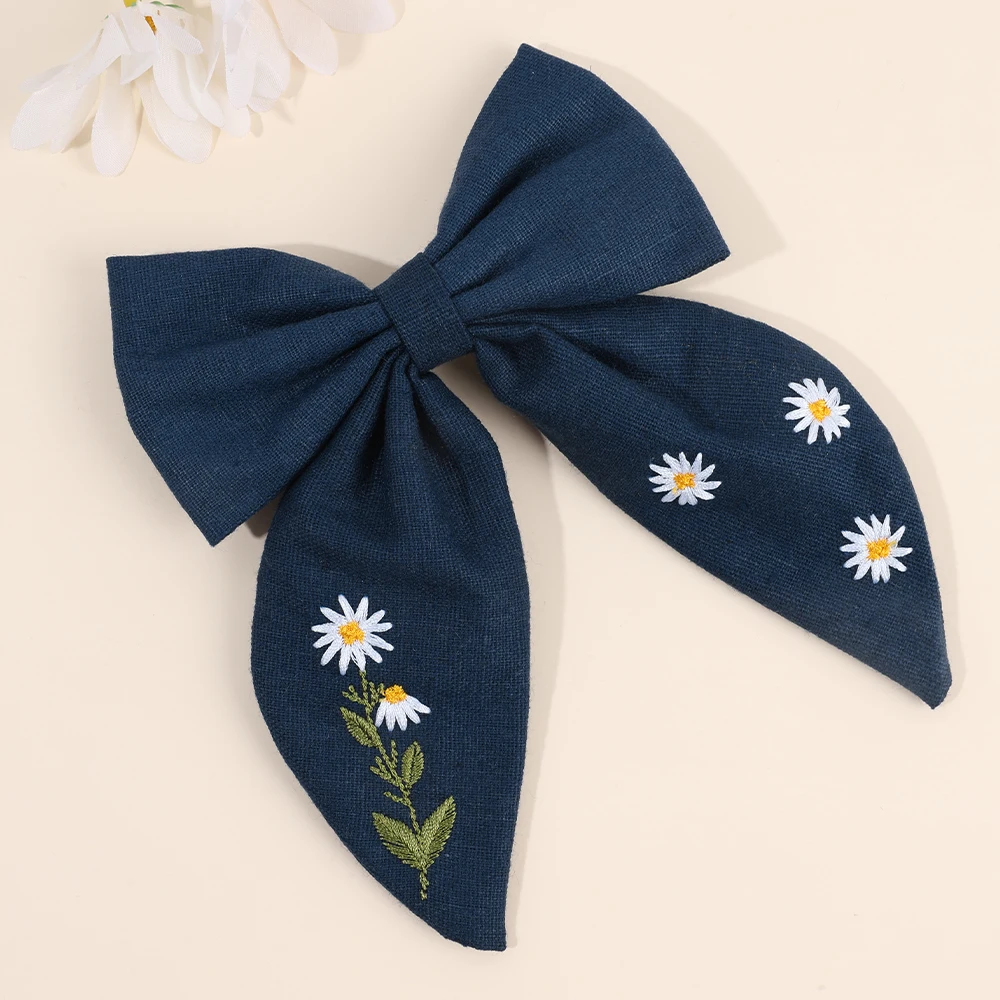 Premium Floral Embroidered Bow Hair Clip Popular Elegant Handmade Hairpin For Girls Women Children Daily Headdress Accessories