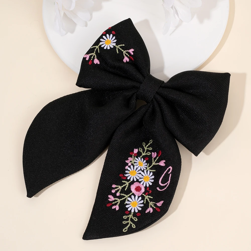 Premium Floral Embroidered Bow Hair Clip Popular Elegant Handmade Hairpin For Girls Women Children Daily Headdress Accessories