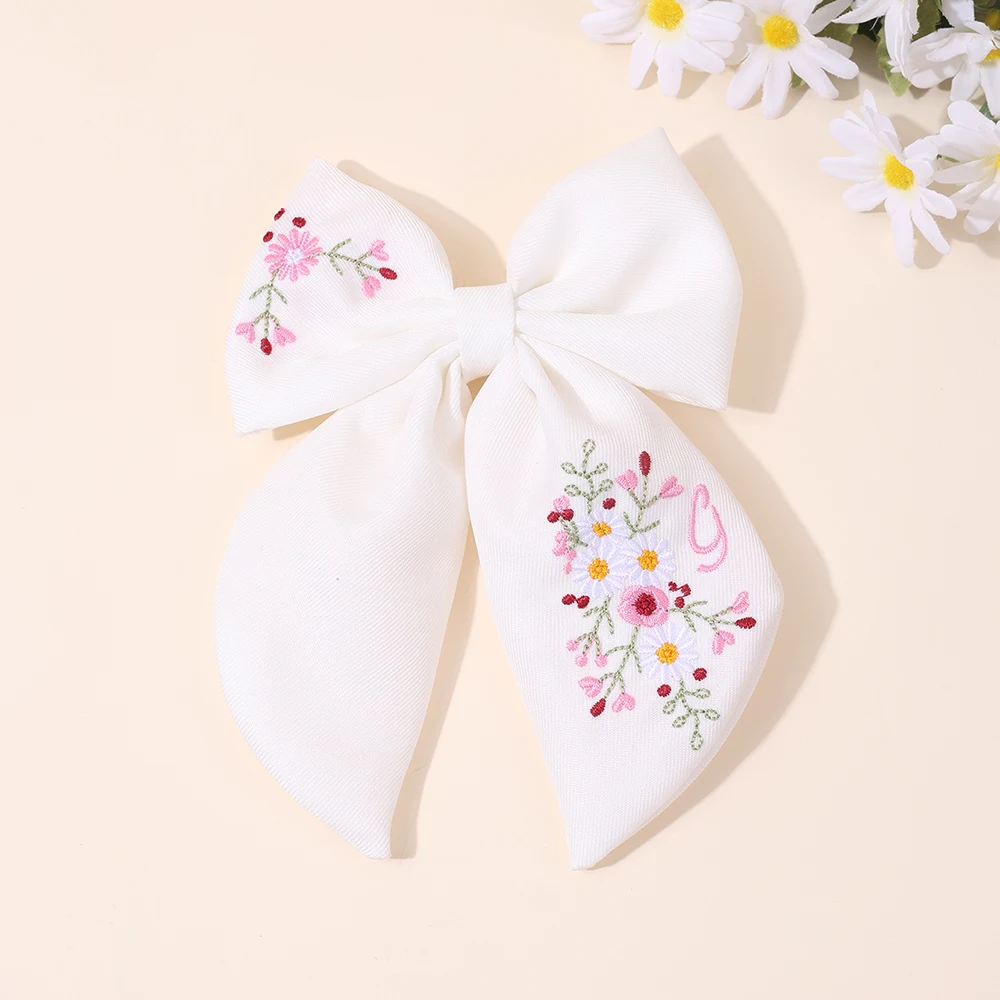 Premium Floral Embroidered Bow Hair Clip Popular Elegant Handmade Hairpin For Girls Women Children Daily Headdress Accessories
