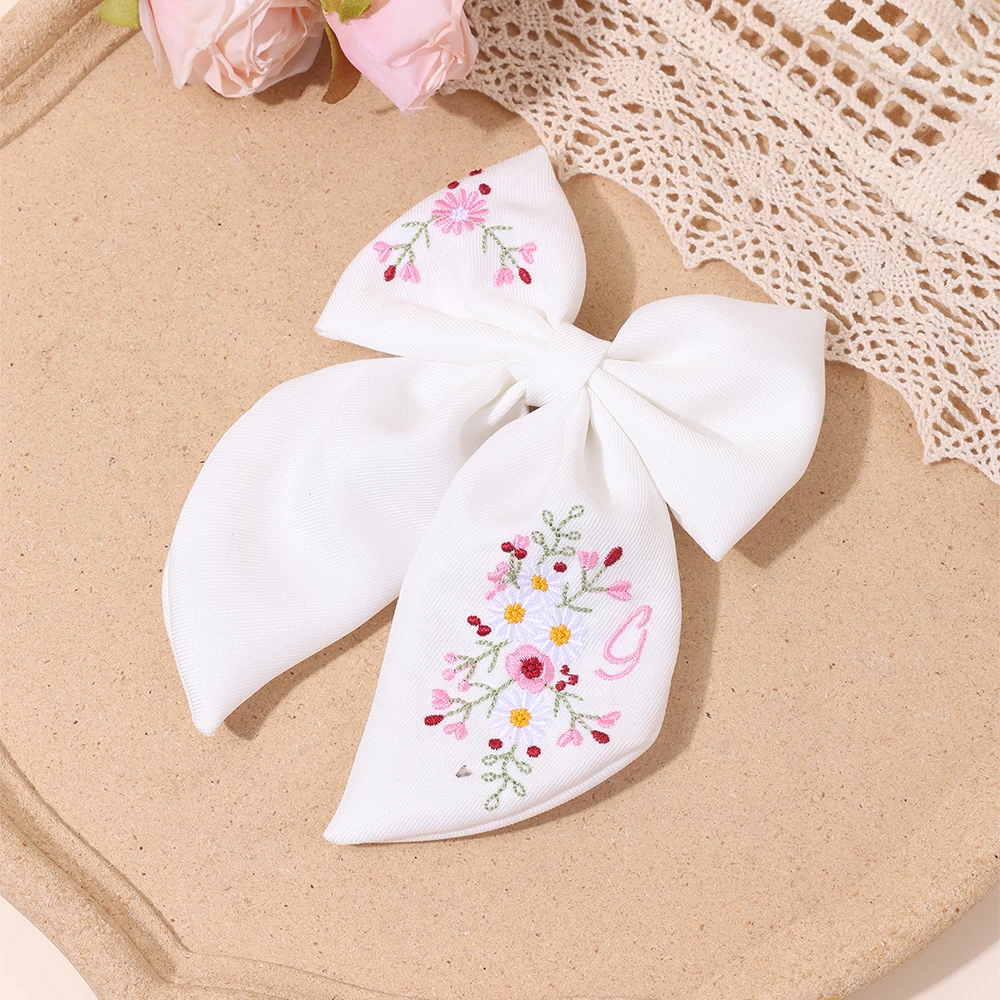 Premium Floral Embroidered Bow Hair Clip Popular Elegant Handmade Hairpin For Girls Women Children Daily Headdress Accessories