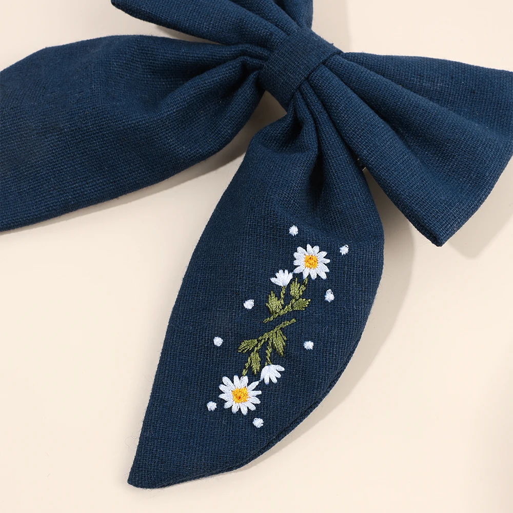 Premium Floral Embroidered Bow Hair Clip Popular Elegant Handmade Hairpin For Girls Women Children Daily Headdress Accessories