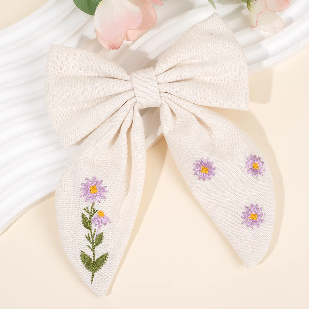 Premium Floral Embroidered Bow Hair Clip Popular Elegant Handmade Hairpin For Girls Women Children Daily Headdress Accessories