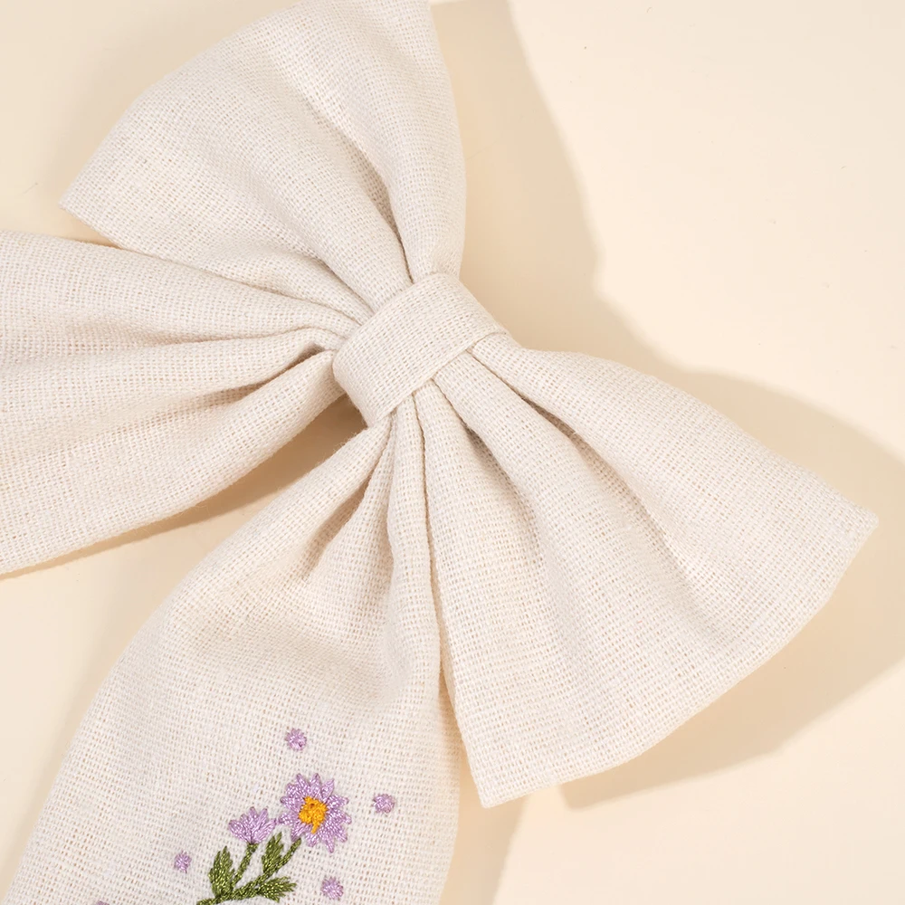 Premium Floral Embroidered Bow Hair Clip Popular Elegant Handmade Hairpin For Girls Women Children Daily Headdress Accessories