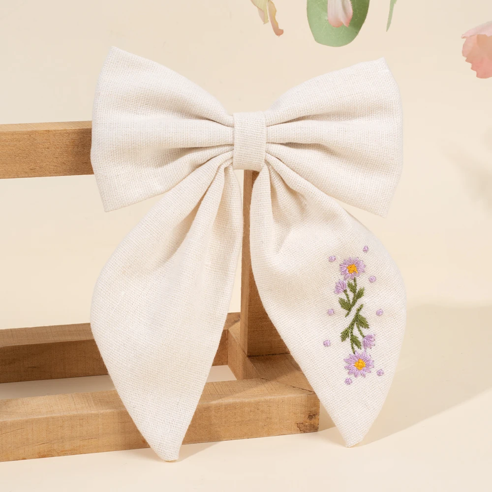 Premium Floral Embroidered Bow Hair Clip Popular Elegant Handmade Hairpin For Girls Women Children Daily Headdress Accessories