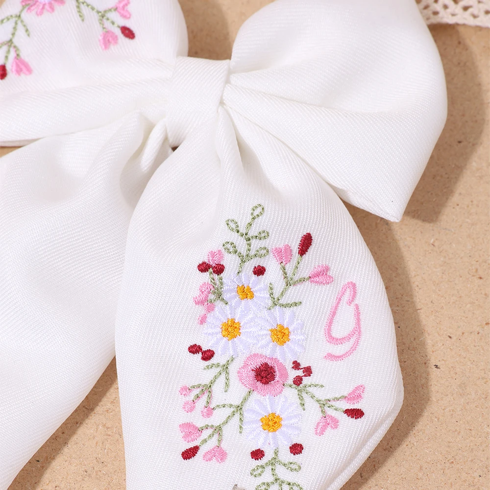 Premium Floral Embroidered Bow Hair Clip Popular Elegant Handmade Hairpin For Girls Women Children Daily Headdress Accessories