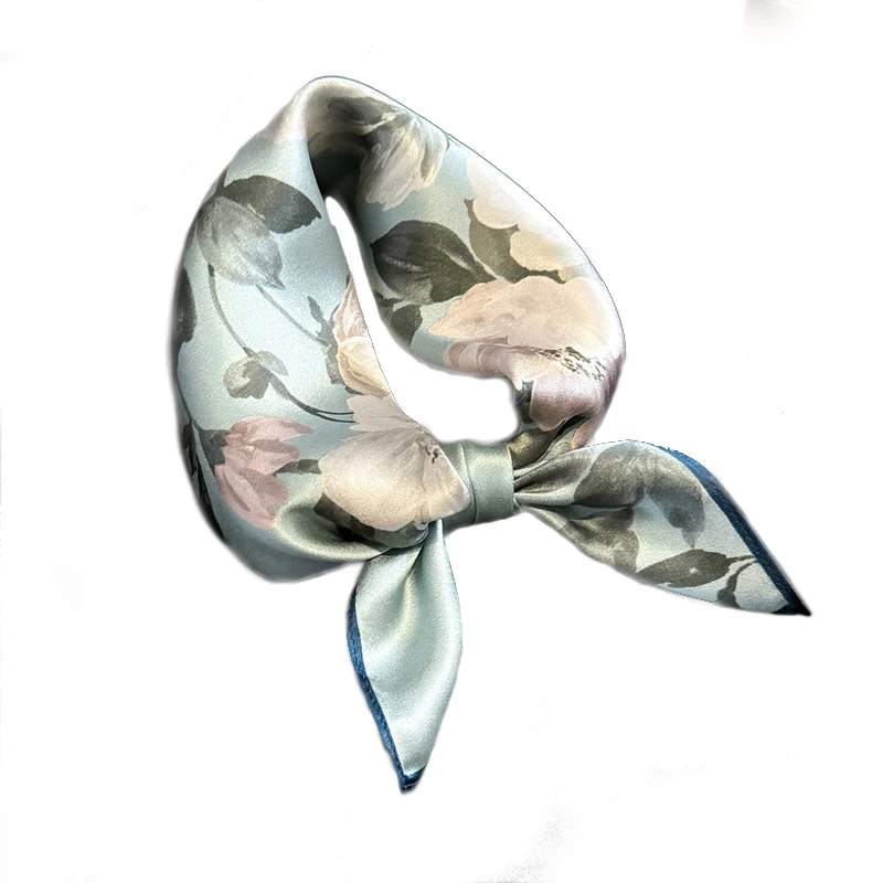 100% Silk Scarf Bandana Women Square Peony Printed Scarves Wrap Kerchief  Mulberry Silk Spring Fashion Luxury Headband Hijab