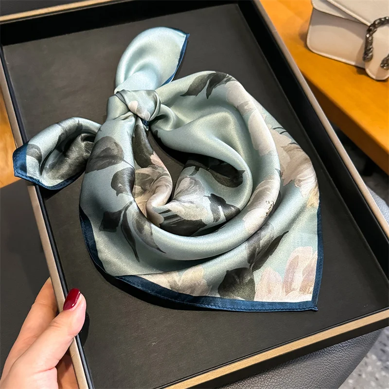 100% Silk Scarf Bandana Women Square Peony Printed Scarves Wrap Kerchief  Mulberry Silk Spring Fashion Luxury Headband Hijab