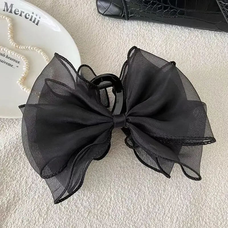 1pc Sweet Organza Reversible Bow Large Hair Claw,Commuting versatile hair accessory, suitable for daily and party gatherings